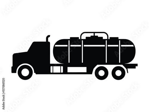 A simple black and white silhouette illustration of a fuel tanker truck