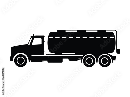 A simple black and white silhouette illustration of a fuel tanker truck