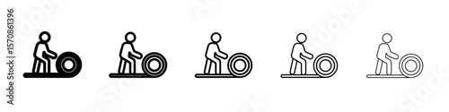 Man rolling carpet mat icon outline simple illustration isolated