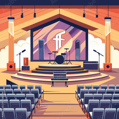 Modern church sanctuary with stage and seating vector