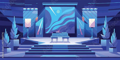 Modern stage blue lighting piano performance concert