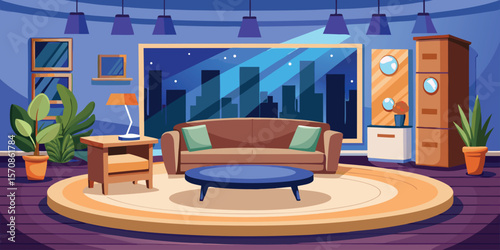 Modern living room with city view interior sofa