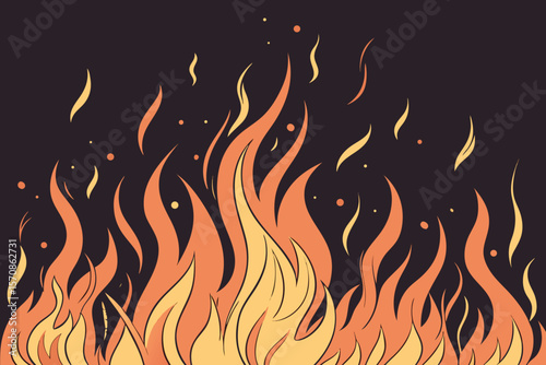 Burning fire flames vector illustration: a hot, fiery design element with orange and yellow patterns, ideal for symbols and backgrounds