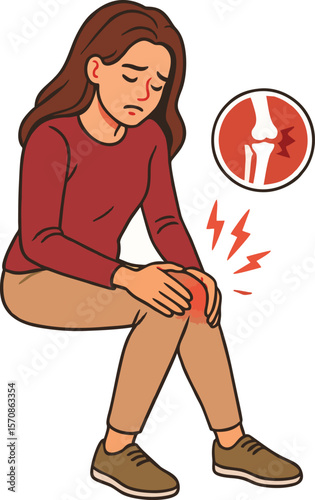 Woman Experiencing Knee Pain Joint Pain Medical Illustration 