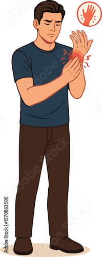 Man Experiencing Wrist Pain or Hand Joint Injury Medical Illustration