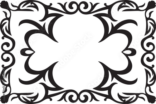 Elegant black ornate decorative border with swirling flourishes and floral elements on white background