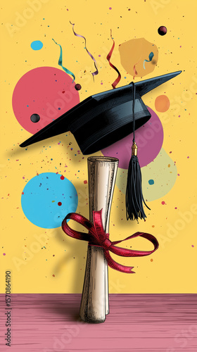 Graduation Celebration: Cap Above Diploma Festive