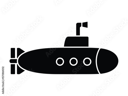 A simple black silhouette illustration of a submarine on a white background