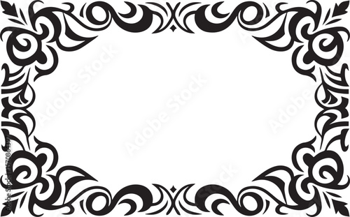 Elegant black ornamental scrollwork border design with swirling curves and floral elements on white background