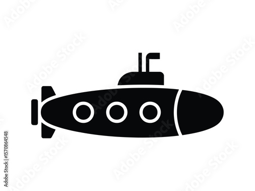 A simple black silhouette illustration of a submarine on a white background