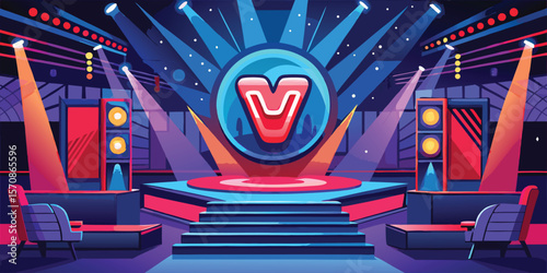 Vibrant stage with spotlights and seating performance