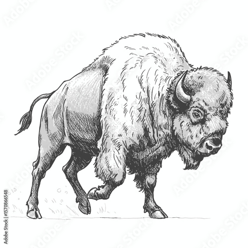 Bison. Large shaggy American bison in short grass, suitable for wildlife posters, nature magazines, and educational materials about American wildlife.