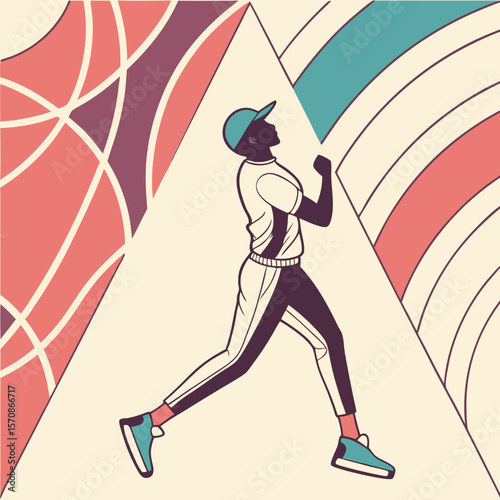 Dynamic vector illustration of a running hockey player silhouette