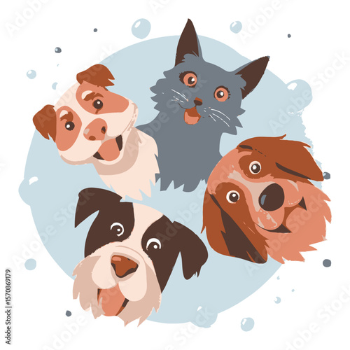Playful Cartoon Dogs in Vector Style with Cheerful Expressions and Colors