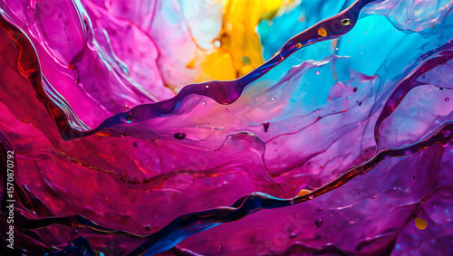 Abstract Fluid Art with Vibrant Colors A Mesmerizing Display of Blue, Pink, and Yellow Tones in Motion