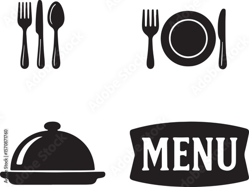 restaurant menu icon Restaurant Food and Dining Icons in Black Silhouette Style