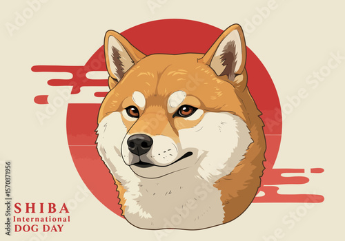 Modern graphic portrait of a Shiba Inu dog for International Dog Day.