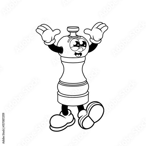 Retro character design of cheerful salt and pepper grinder outline