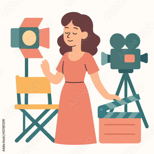 Female Director On Movie Set With Equipment