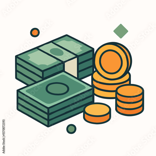 Stacks Of Cash And Coins For Financial Success