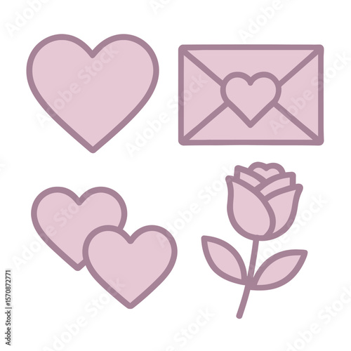 Pastel Love Icons With Heart And Rose