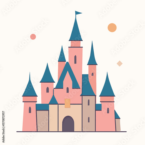 Fairytale Castle With Blue Turrets And Flag