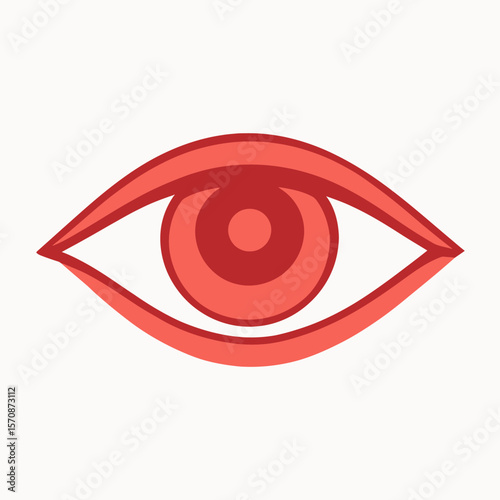 Minimalist Red Eye Symbol On White Background