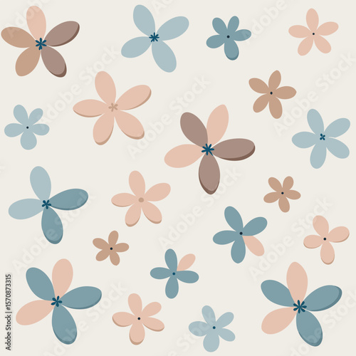 Aesthetic minimal floral pattern featuring delicate pastel flowers scattered across a soft creamy background