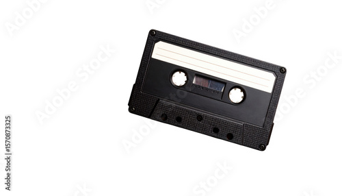 Black audio cassette tape isolated on transparent background