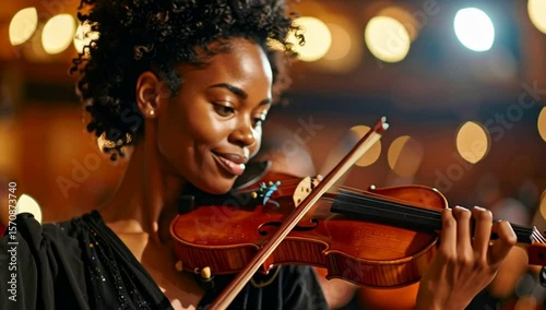 Wallpaper Mural A captivating musician gracefully plays a violin in a warmly lit setting, fully immersed in the moment Torontodigital.ca