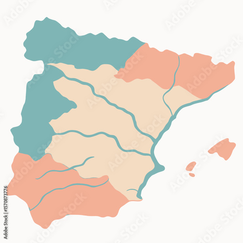 Colorful Map Of Spain With Major Rivers