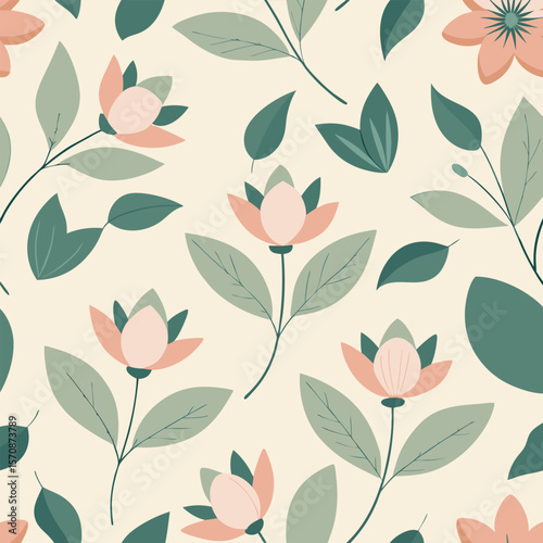 Elegant minimal floral pattern design featuring delicate flowers and leaves in soft, muted colors for versatile use