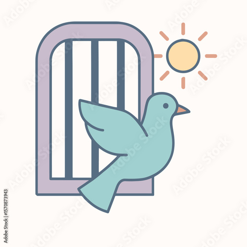Bird Flying Freely From Open Cage Into Sunlight