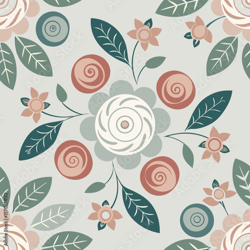 Elegant minimal floral pattern featuring muted colors in a seamless design for fabric and decorative applications