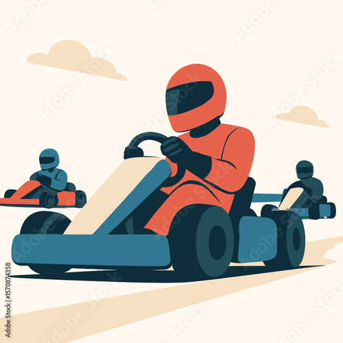 Competitive Go Kart Racing On Outdoor Track