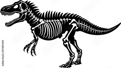 Dinosaur Skeleton Silhouette Clipart – T-Rex Fossil Vector Illustration