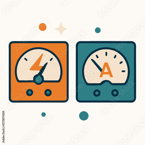 Electric And Ampere Analog Meters Colorful Display