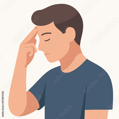 Young Man Concentrating With Closed Eyes