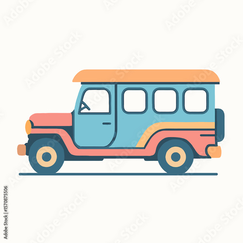 Colorful Jeepney Side View On White Background