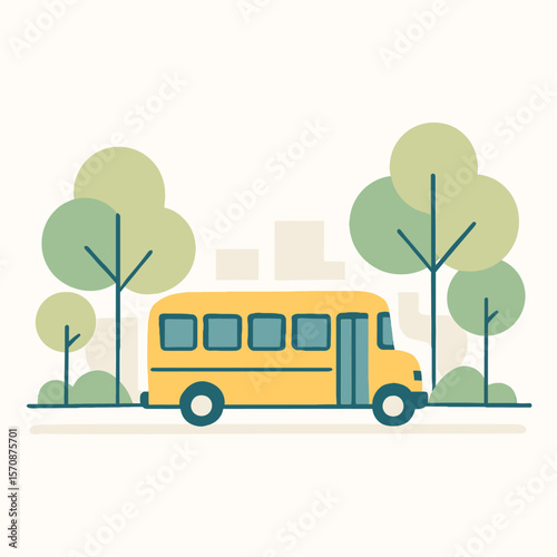 Yellow City Bus Driving Through Urban Park