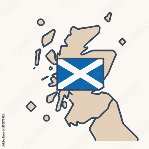 Scotland Map Outline With National Flag