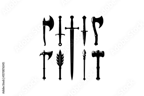 Medieval Weapons Black Silhouette Vector Bundle