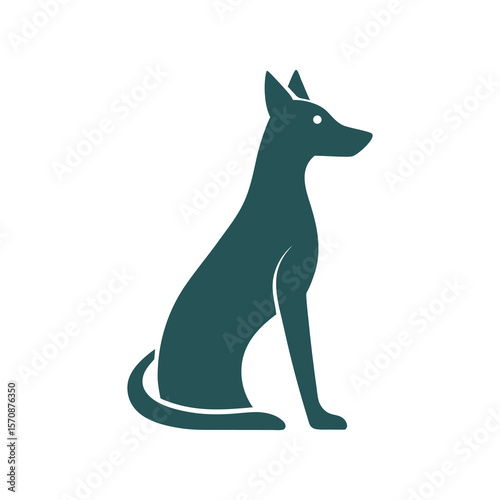Dog sitting silhouette in minimalist vector style for pet care and friendly animal icon