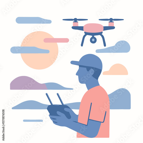 Man Piloting Drone Outdoors At Sunset
