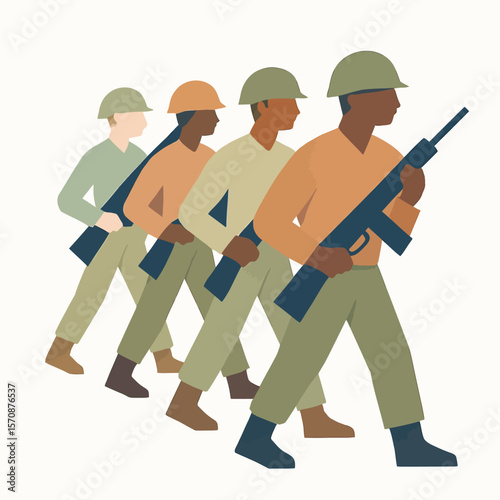 Diverse Soldiers Marching In Formation