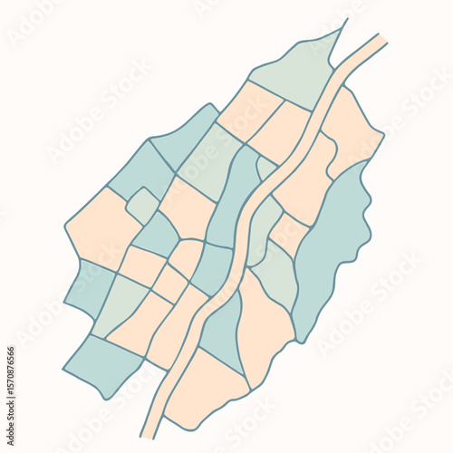 Abstract Pastel City Map With River And Streets