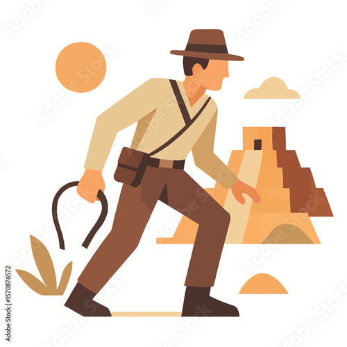 Adventurer Exploring Ancient Pyramid Ruins