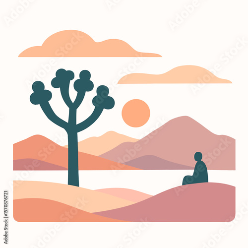 Peaceful Sunset Meditation In Desert Landscape