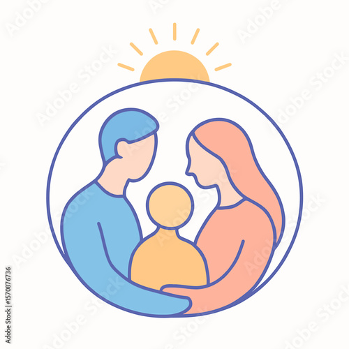 Happy Family Embracing Together At Sunrise