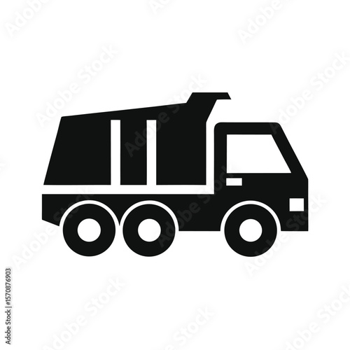 Dump truck silhouette in clear minimalist vector for construction vehicle icon design